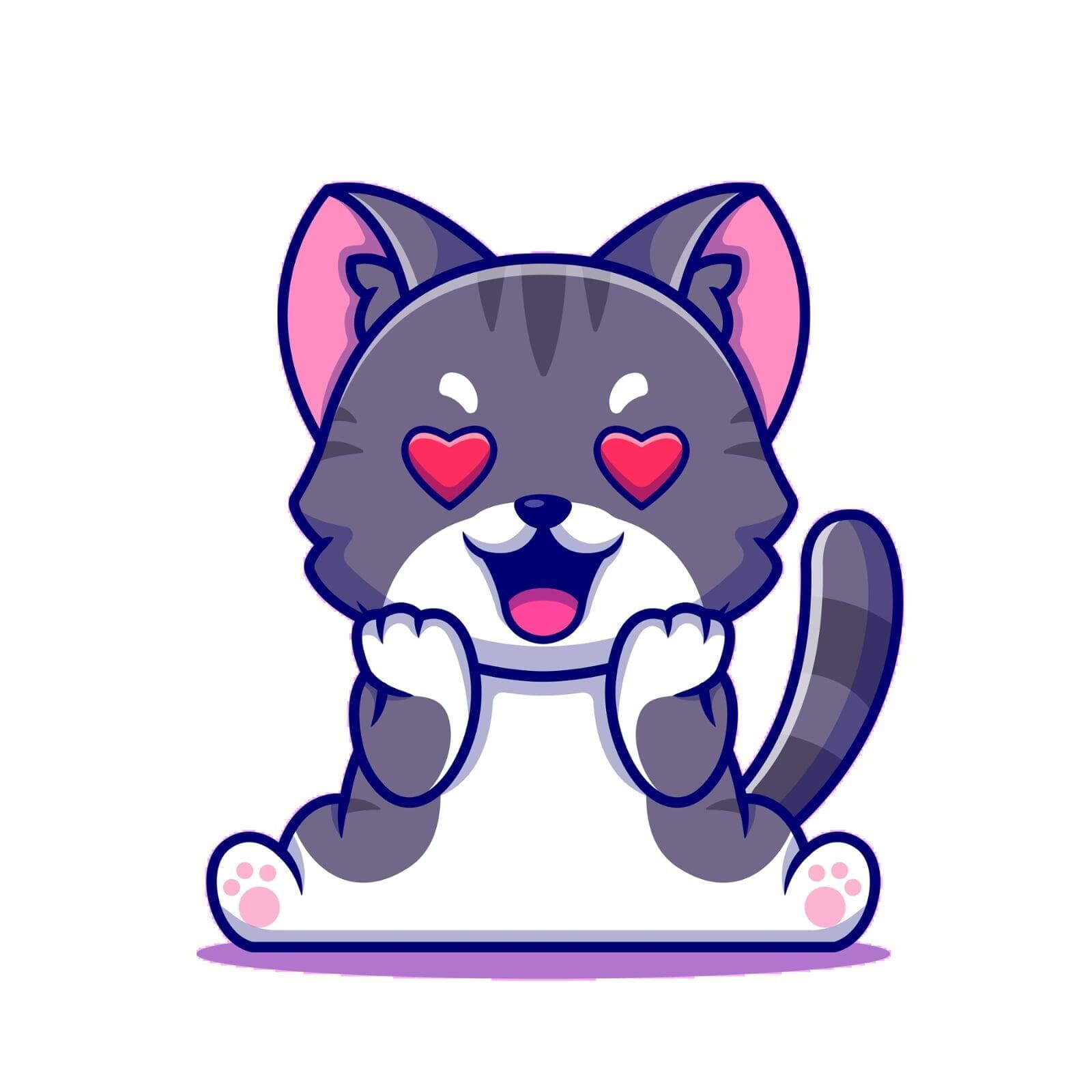 Dessin de chat avec des coeur à la place des yeux